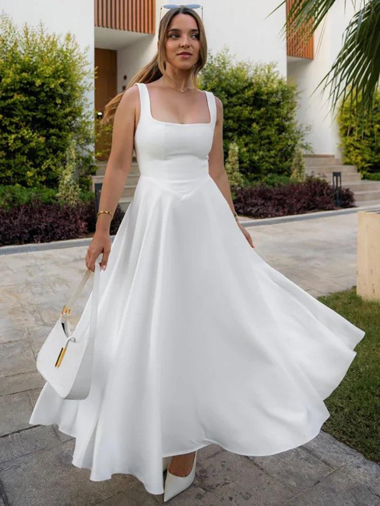 Robe Midi Élégante à Encolure Carrée | Silhouette Fluide | Chic Intemporel