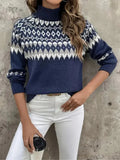 Pull jacquard col montant | Motifs nordiques | Maille douce | Coupe droite