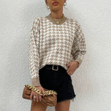 Pull en maille pied-de-poule | Col rond | Coupe ajustée | Esprit graphique