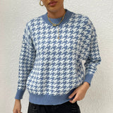 Pull en maille pied-de-poule | Col rond | Coupe ajustée | Esprit graphique
