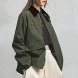 Veste courte zippée | Toile déperlante | Col velours côtelé | Silhouette oversize