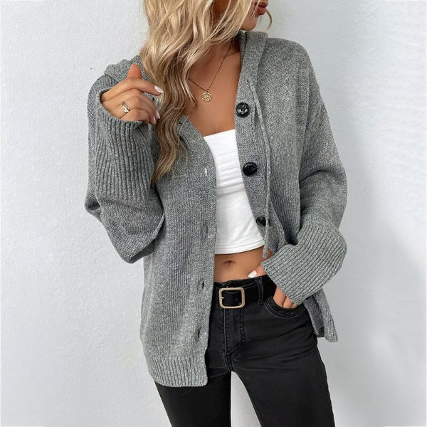 Cardigan à capuche boutonné | Maille épaisse | Coupe décontractée | Finitions côtelées