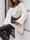 Pull oversize col V | Maille côtelée douce | Coupe fluide | Style minimaliste