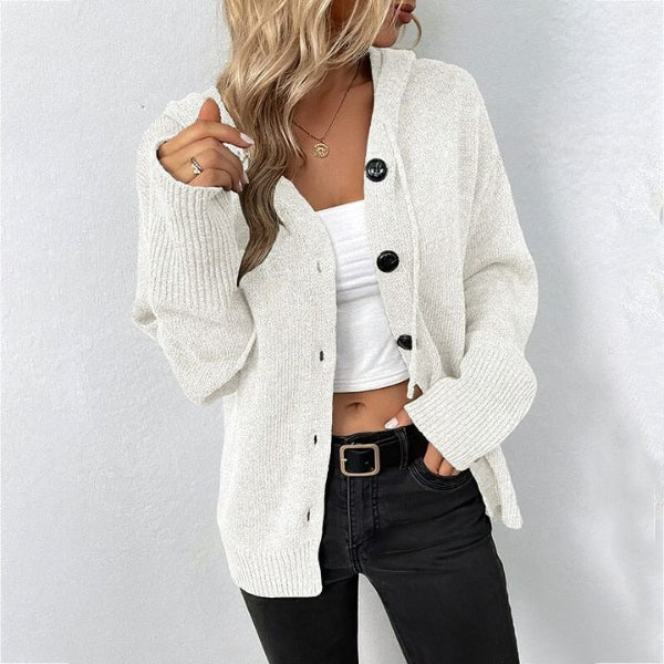 Cardigan à capuche boutonné | Maille épaisse | Coupe décontractée | Finitions côtelées