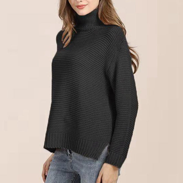Pull col montant en maille texturée | Coupe droite | Tissu chaud | Style essentiel