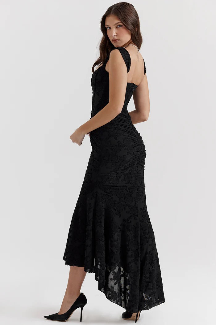 Robe Corset Drapée | Élégance Sculptée | Dentelle Florale Luxueuse