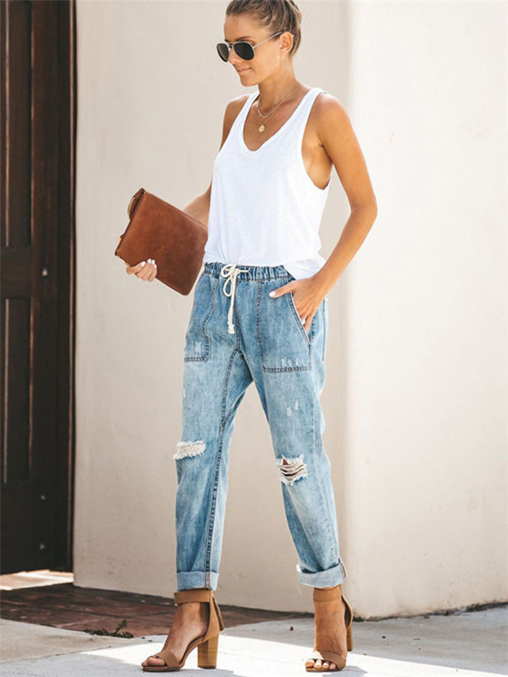 Jogging en Jean Déchiré | Coupe Décontractée | Streetwear Casual