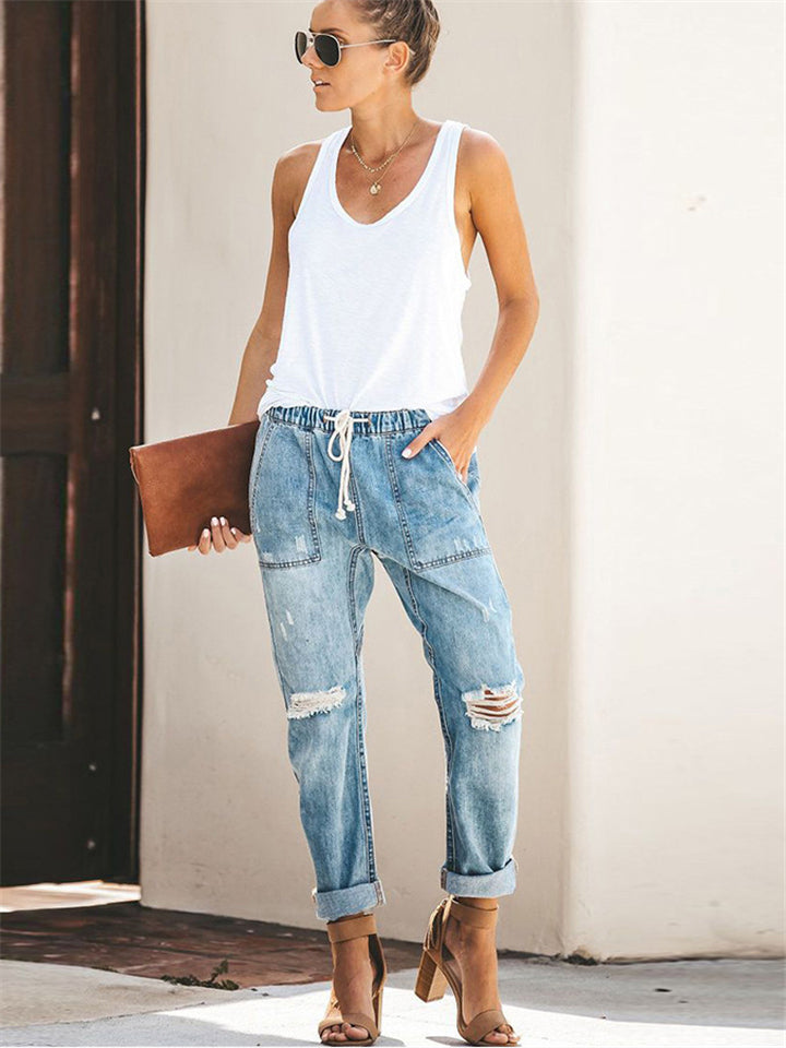 Jogging en Jean Déchiré | Coupe Décontractée | Streetwear Casual
