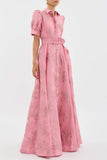 Robe Longue Ceinturée Texturée | Élégance Structurée | Finition Florale
