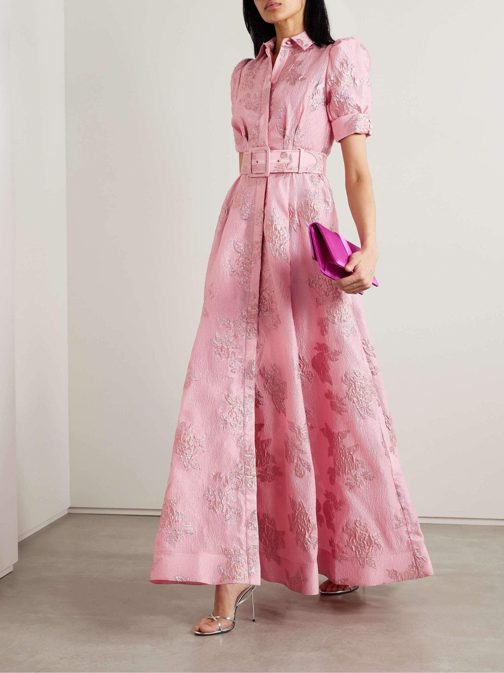 Robe Longue Ceinturée Texturée | Élégance Structurée | Finition Florale