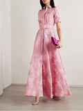 Robe Longue Ceinturée Texturée | Élégance Structurée | Finition Florale