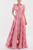 Robe Longue Ceinturée Texturée | Élégance Structurée | Finition Florale
