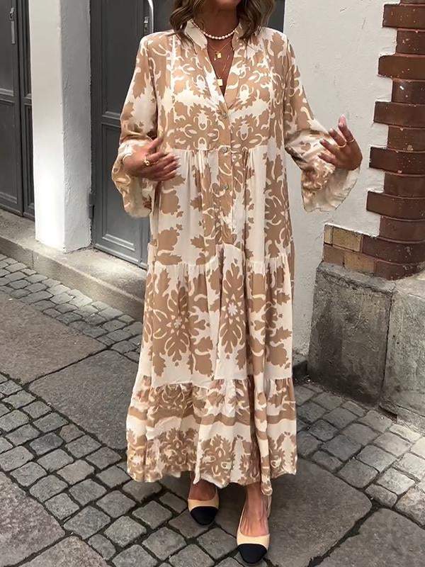 Robe Chemise Longue Imprimé Bohème | Tissu Fluide | Élégante et Décontractée
