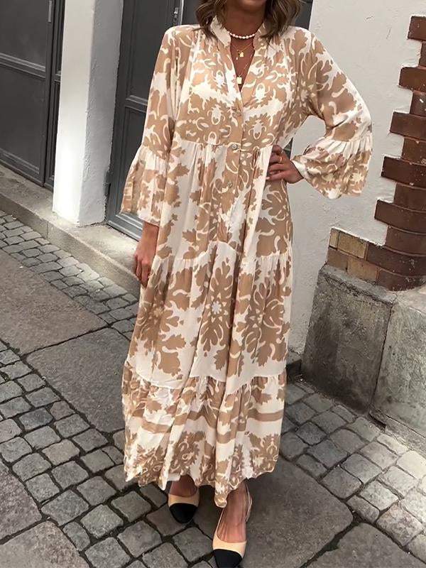 Robe Chemise Longue Imprimé Bohème | Tissu Fluide | Élégante et Décontractée