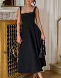 Robe Midi Élégante à Encolure Carrée | Silhouette Fluide | Chic Intemporel