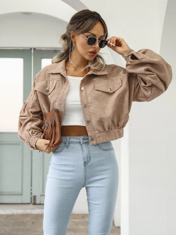 Veste Courte en Velours Côtelé | Manches Oversize | Tendance & Confortable