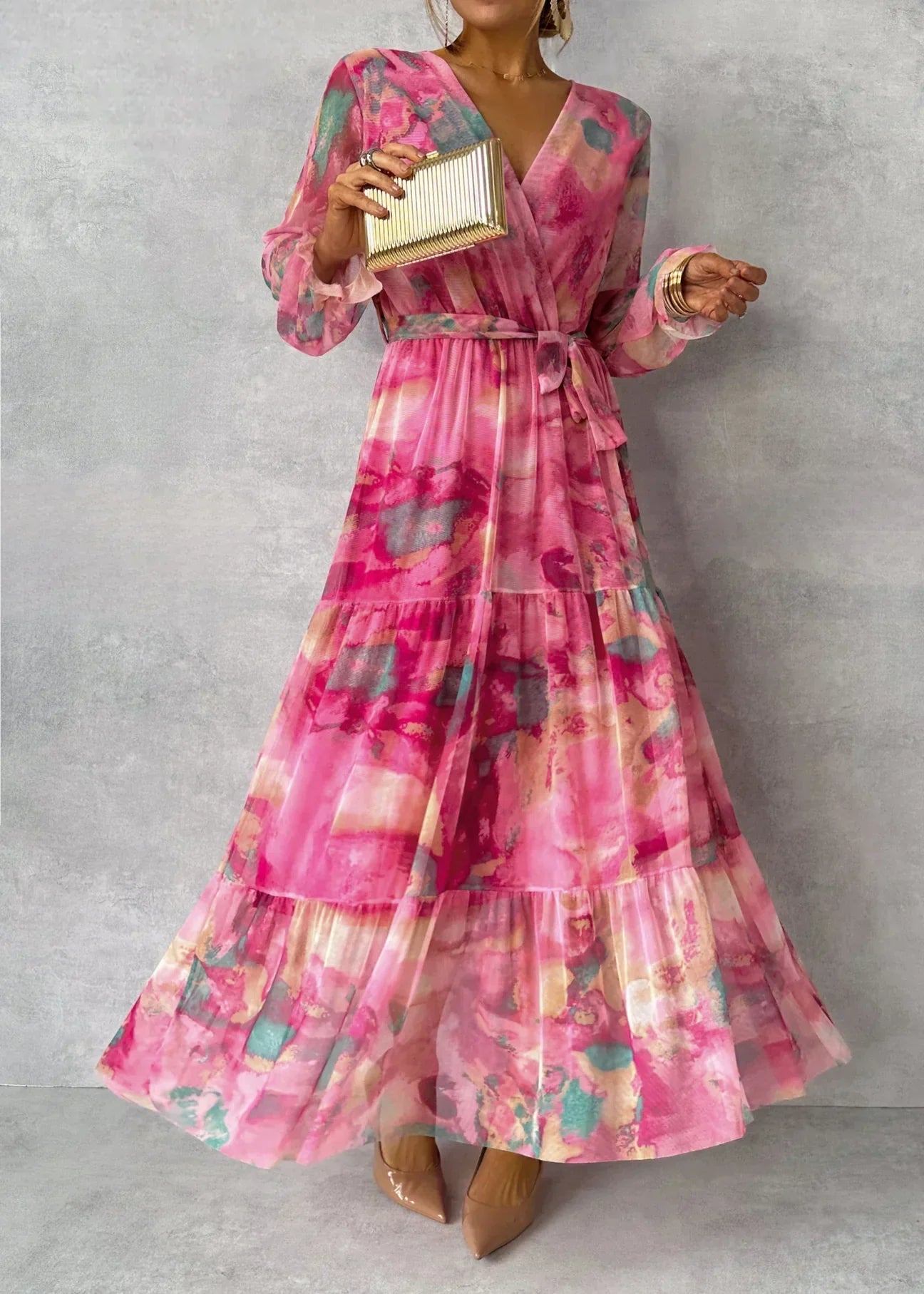 Robe Longue Aquarelle | Élégance Fluide | Effet Artistique