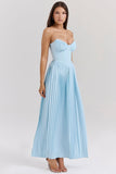 Robe bustier plissée longue | Bleu ciel | Élégance aérienne pour mariages & soirées d'été