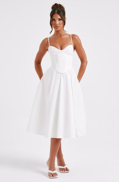 Robe Midi Corset Blanche | Élégante & Féminine | Parfaite pour les Occasions Spéciales