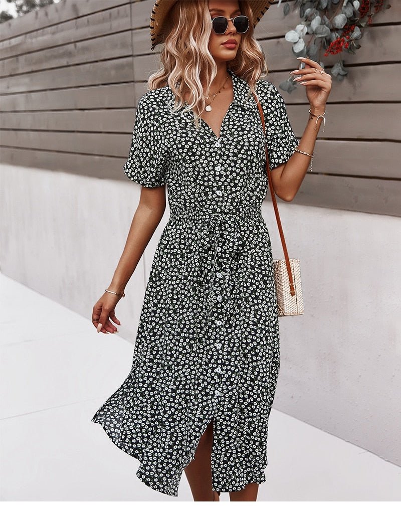 Robe Longue à Boutons | Ceinture à Nouer | Fleurie et Légère