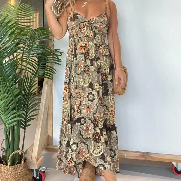 Robe Longue Bohème | Tons Kaki | Élégance Estivale Décontractée