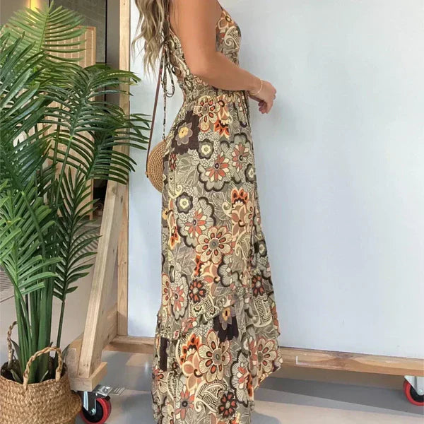 Robe Longue Bohème | Tons Kaki | Élégance Estivale Décontractée