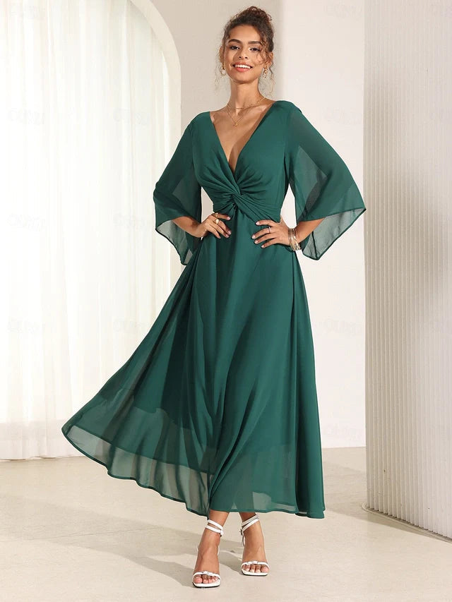 Robe Longue en Mousseline à Nœud Twist | Élégante et Fluide | Parfaite pour Mariages et Événements d'Été
