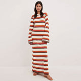 Robe Longue en Maille Crochet à Rayures | Style Rétro | Élégance Décontractée