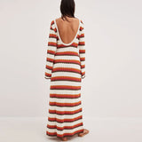 Robe Longue en Maille Crochet à Rayures | Style Rétro | Élégance Décontractée