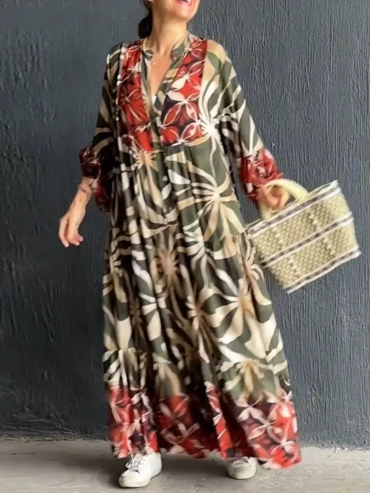 Robe Longue Bohème | Fluide | Imprimé Tropical Léger