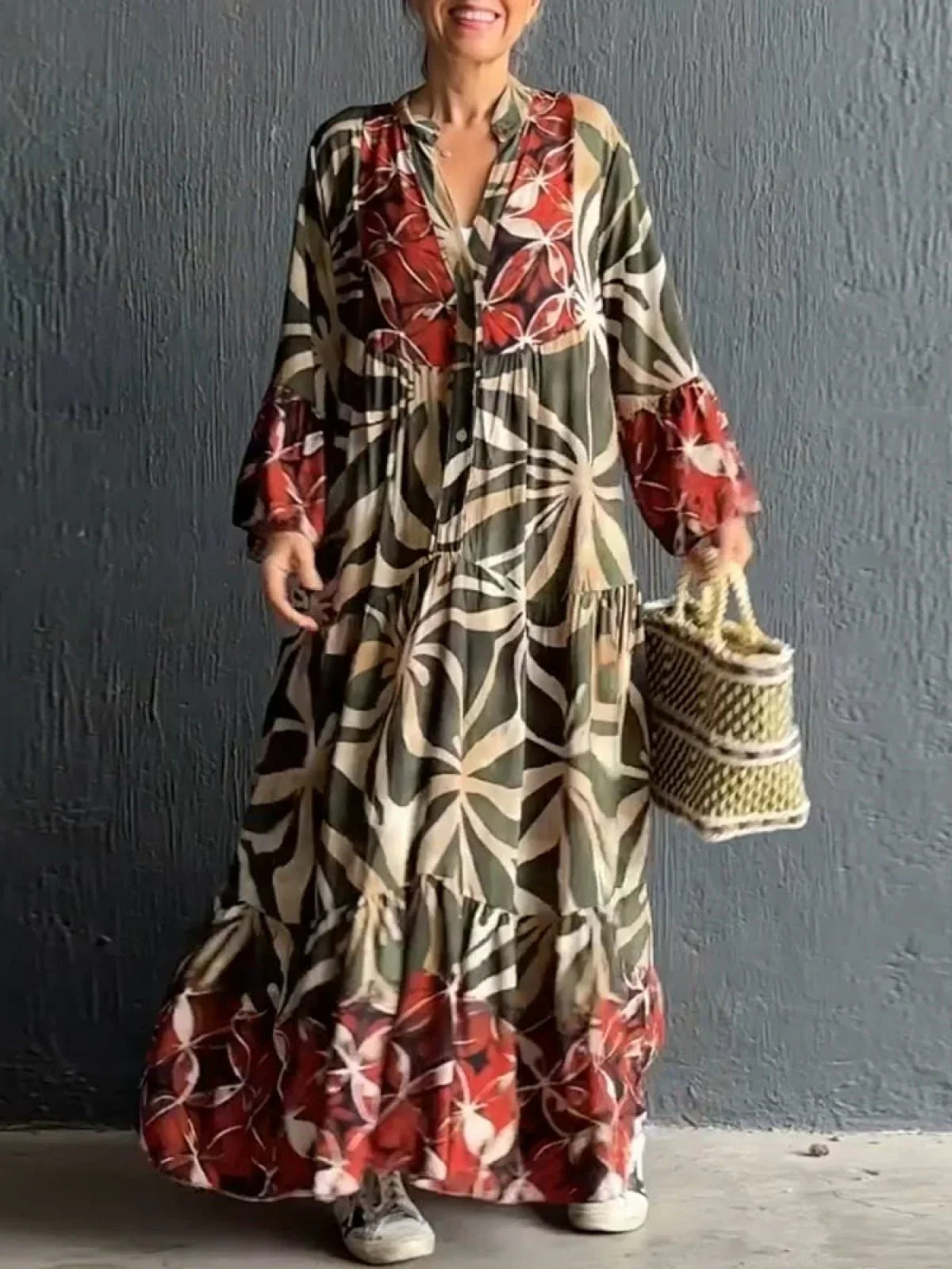 Robe Longue Bohème | Fluide | Imprimé Tropical Léger