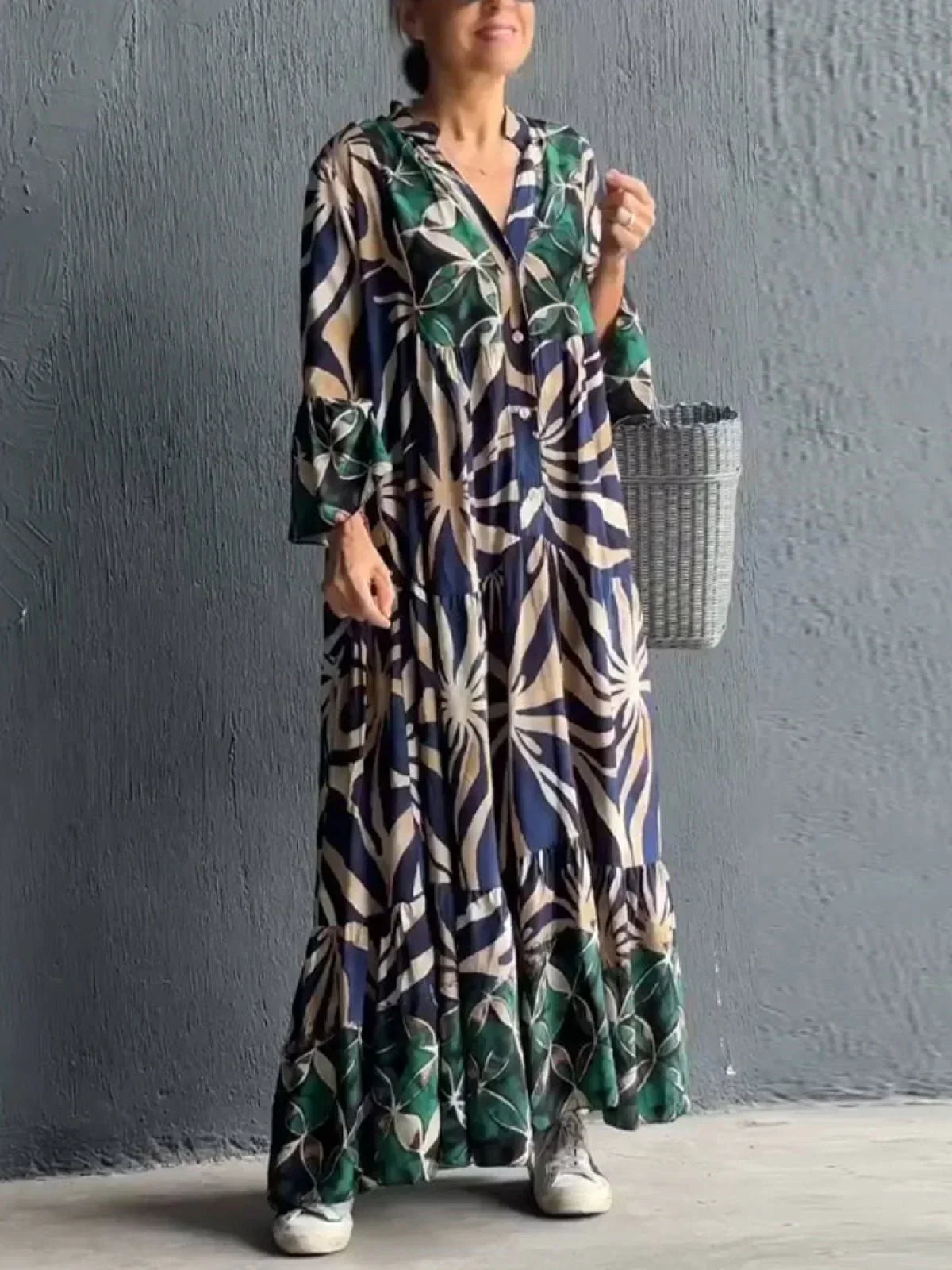 Robe Longue Bohème | Fluide | Imprimé Tropical Léger