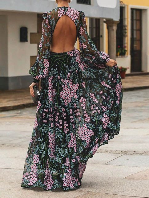 Robe Longue en Tulle Brodé | Élégante | Pièce Romantique