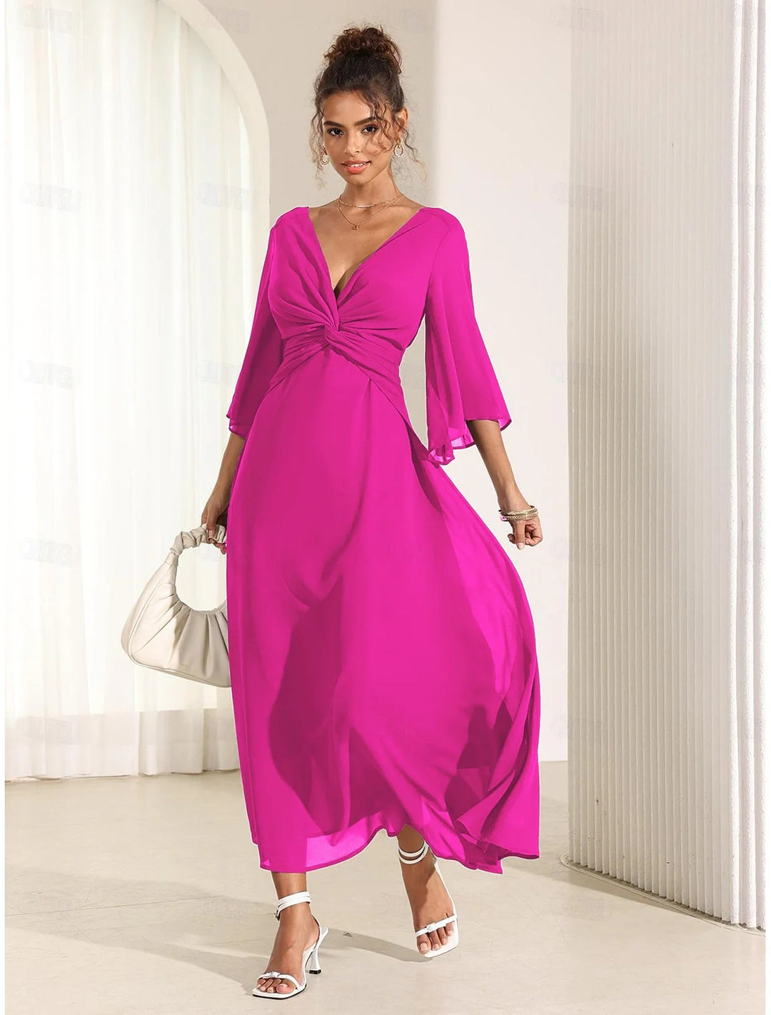Robe Longue en Mousseline à Nœud Twist | Élégante et Fluide | Parfaite pour Mariages et Événements d'Été